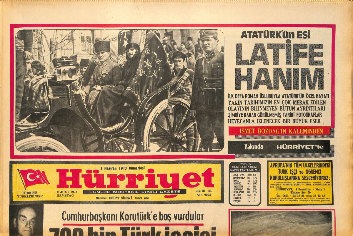 Hürriyet Gazetesi 2 Haziran 1973 - Hava Kuvvetleri 62 Yaşında - Ekmeğe Bütün Yurtta Zam Var GZ157732 - 1