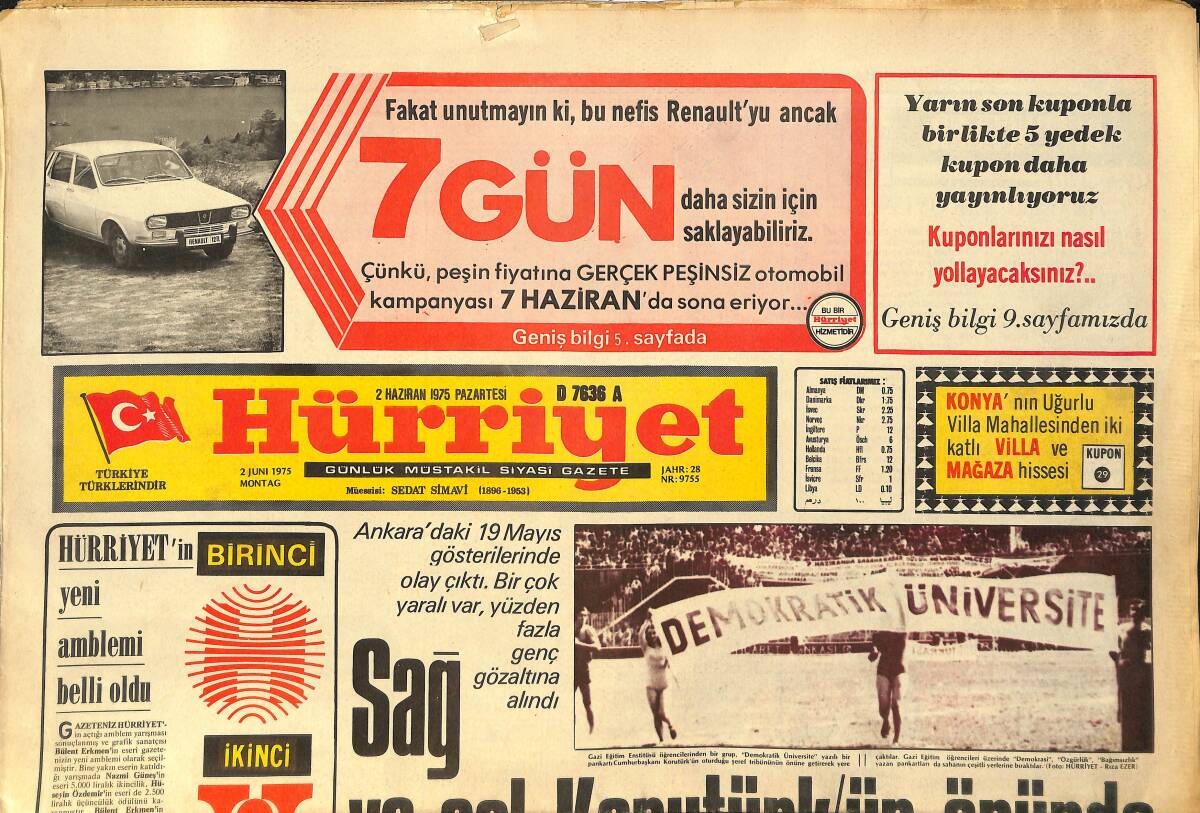 Hürriyet Gazetesi 2 Haziran 1975 - Bravo Kamacı - Rize'de Çay İşleme Rekoru Kırıldı GZ157528 - 1