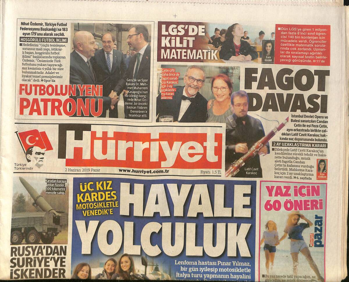 Hürriyet Gazetesi 2 Haziran 2019 - Fikret Orman Zehir Zembelek Açıklamalar: Galatasaray'ı Hakemler Şampiyon Yaptı GZ154231 - 1
