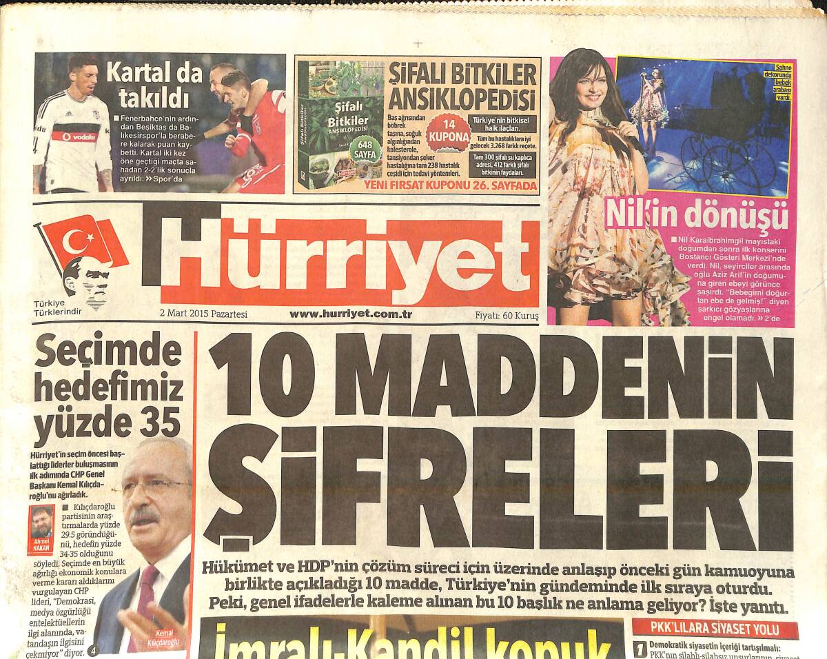 Hürriyet Gazetesi 2 Mart 2015 - Dolmabahçe Böylesini Görmedi - Meksika Sınırında 15 Ton Marihuana GZ159641 - 1
