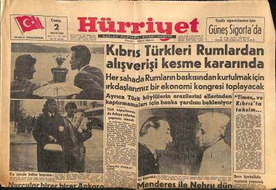 Hürriyet Gazetesi 2 Mayıs 1958 - Kıbrıs Türkleri Rumlardan Alışverişi Kesme Kararında GZ82971 - 1