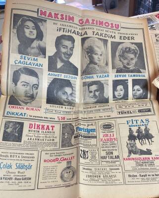 Hürriyet Gazetesi 2 Mayıs 1966 - Maksim Gazinosu Afişi * Ahmet Sezgin - Gönül Yazar - Sevim Tanürek - Sevim Çağlayan - Orhan Boran - Gülsüm Kamu GZ117903 - 2