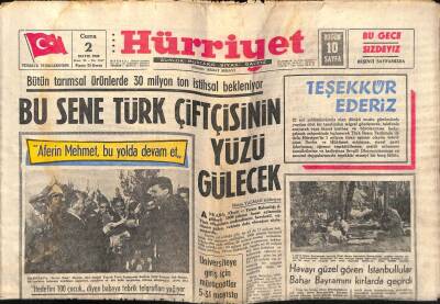 Hürriyet Gazetesi 2 Mayıs 1969 - Bu Sene Türk Çiftçisinin Yüzü Gülecek GZ54610 - 1