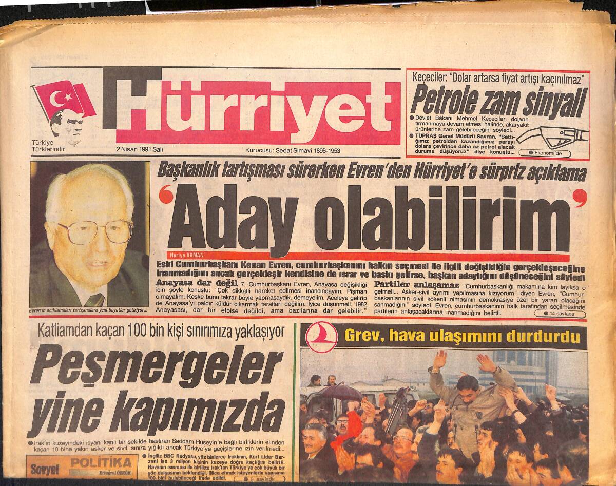 Hürriyet Gazetesi 2 Nisan 1991 - Michael Jackson , Bütün Satış Rekorlarını Altüst Etti... - Peşmergeler Yine Kapımızda GZ133100 - 1