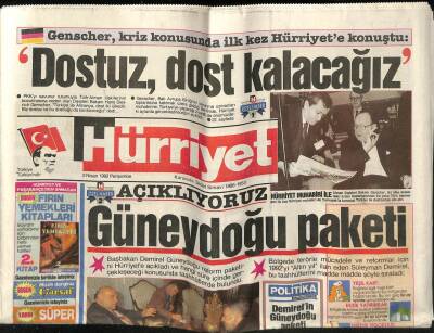 Hürriyet Gazetesi 2 Nisan 1992 - Faiz Patladı,Yüzde 81,İnönüden Kürt Partisine Yeşil Işık GZ58694 - 1