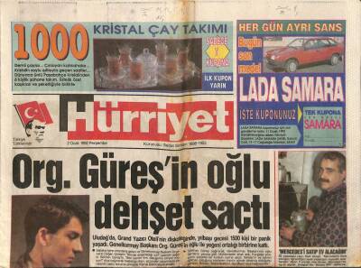 Hürriyet Gazetesi 2 Ocak 1992 - Org. Güreşin Oğlu Dehşet Saçtı GZ90889 - 1