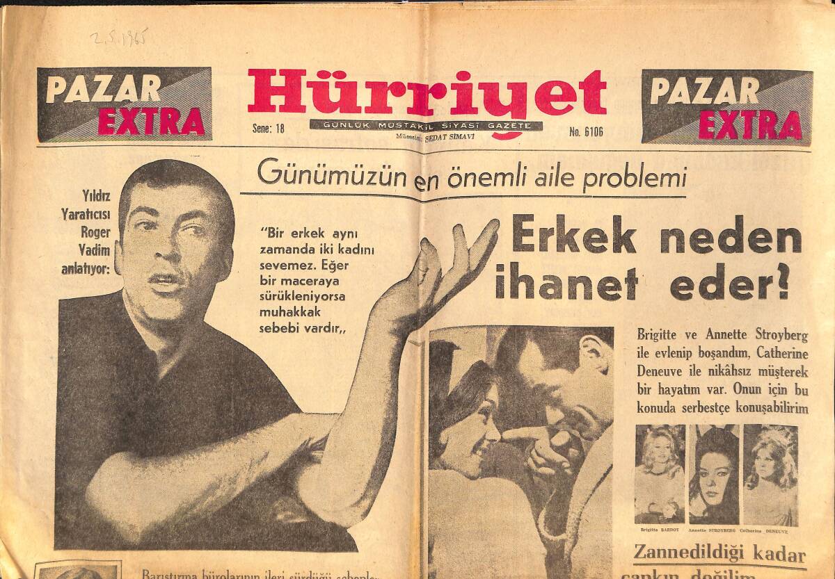 Hürriyet Gazetesi 2 Şubat 1965 - Erkek Neden İhanet Eder - Yıldız Yaratıcısı Roger Vadim Anlatıyor GZ138353 - 1