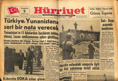 Hürriyet Gazetesi 2 Temmuz 1958 - Türkiye , Yunanistana Sert Bir Nota Verecek GZ68970 - 2