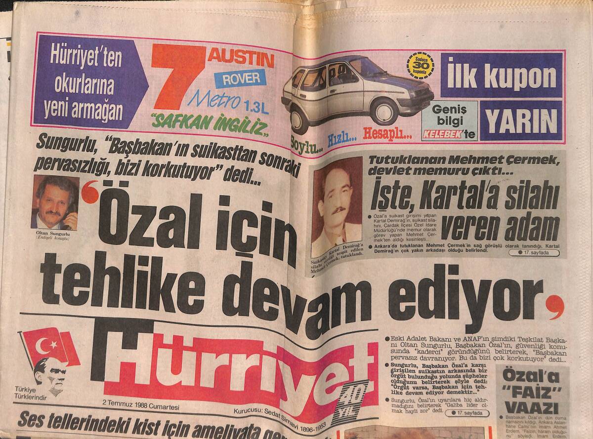 Hürriyet Gazetesi 2 Temmuz 1988 - Derya Baykal İle Ferhan Şensoy Ani Bir Kararla Yıldırım Nikahı Kıydırıp Evlendiler GZ153369 - 1