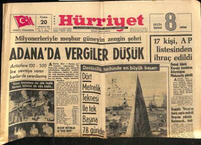 Hürriyet Gazetesi 20 Ağustos 1965 - Adanada Vergiler Düşük GZ81345 - 1