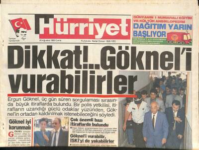 Hürriyet Gazetesi 20 Ağustos 1993 - Çillerin Arabasına Nazar Boncuğu - Göknel Cezaevinde - İsviçre İle Toperi Krizi Büyüyor GZ126352 - 1
