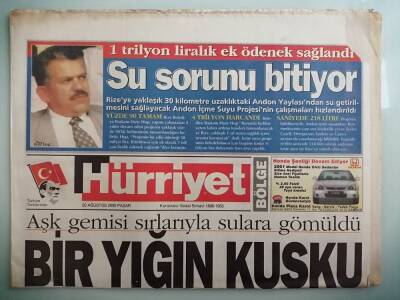 Hürriyet Gazetesi 20 Ağustos 2000 Aşk Gemisi Sırlarıyla Sulara Gömüldü -GZ14856 - 1