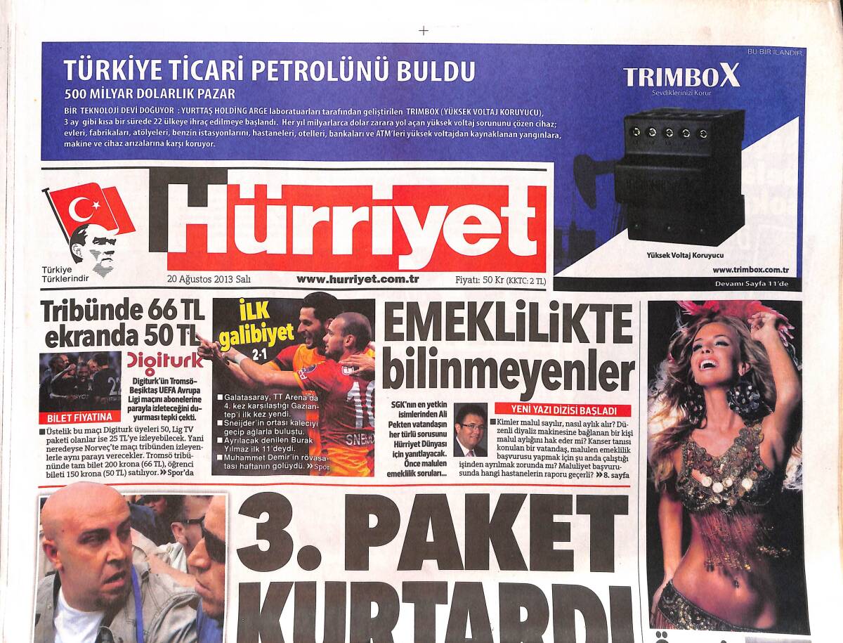 Hürriyet Gazetesi 20 Ağustos 2013 - Erdoğan Rusya Ve Arjantin Yolcusu - Sharon Stone'un 55 Yaş Sırrı GZ160193 - 1