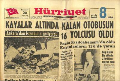 Hürriyet Gazetesi 20 Aralık 1962 - Kayalar Altında Kalan Otobüsün 16 Yolcusu Öldü GZ99247 - 1