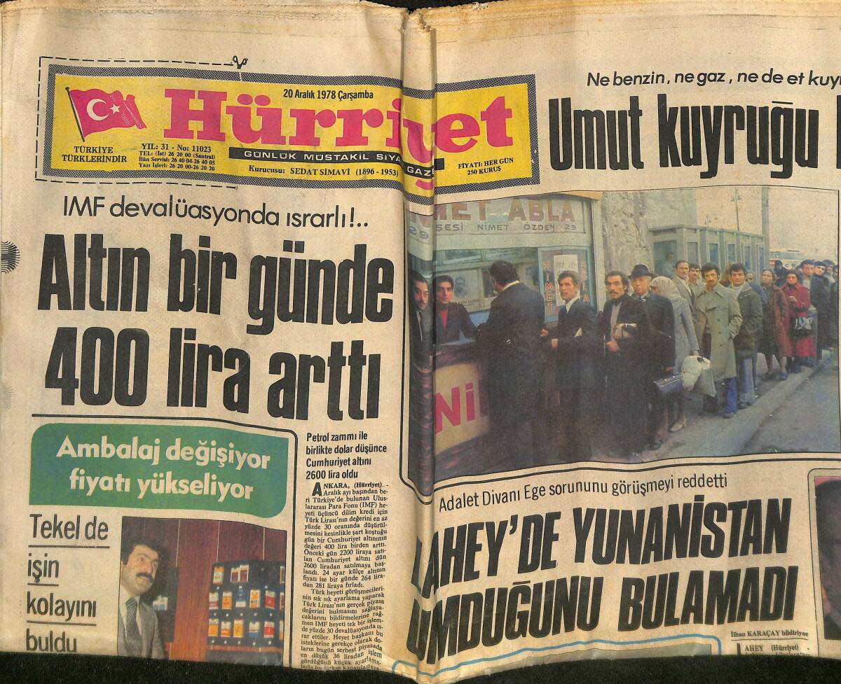 Hürriyet Gazetesi 20 Aralık 1978 - Altın Bir Günde 400 Lira Arttı - Büyük Firar Davası Başladı - Jacquelie Bisset'in Gözü Oscar'da GZ133493 - 1