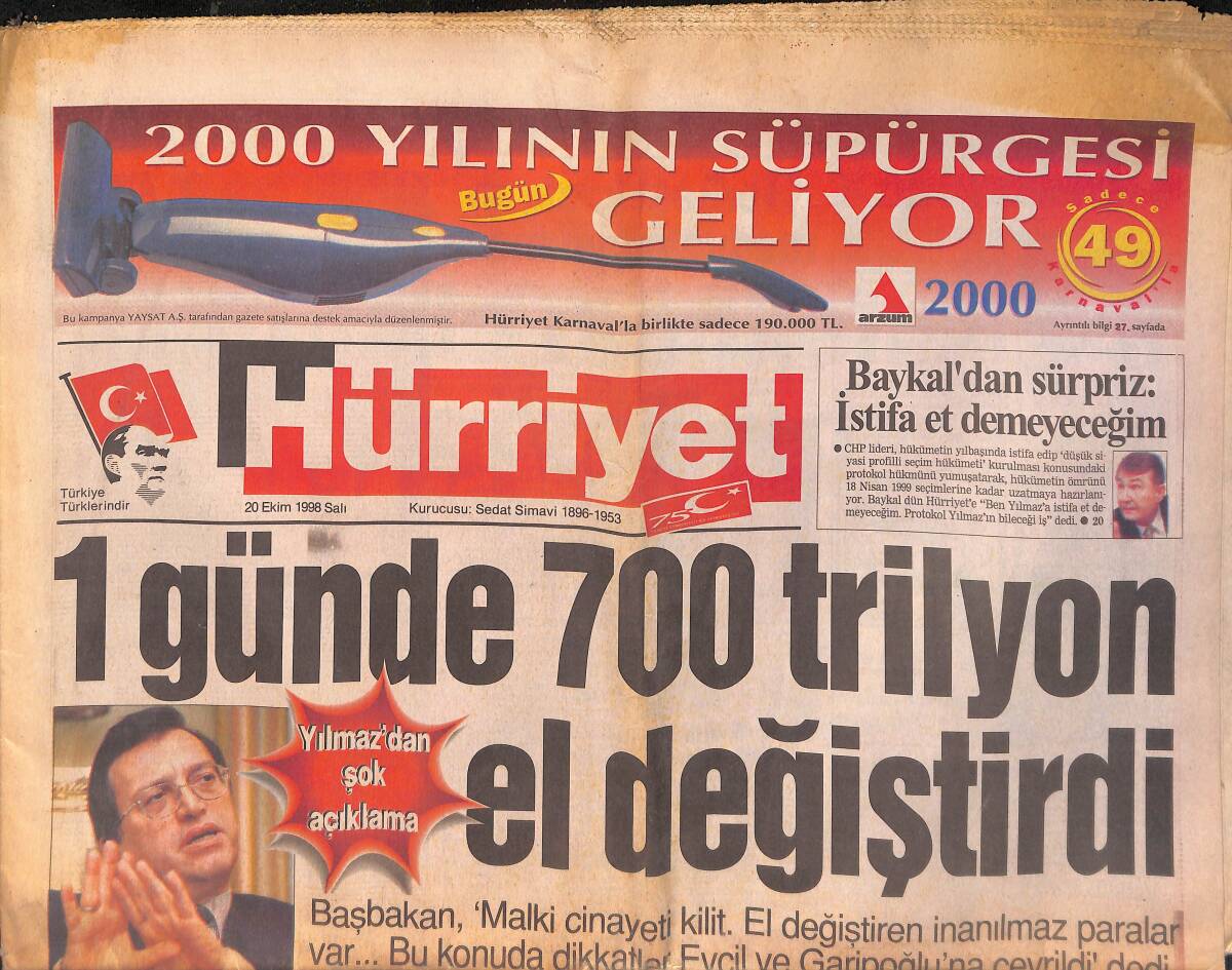 Hürriyet Gazetesi 20 Ekim 1998 - Hayyam Garipoğlu DGM'de - Gülben Ergen 