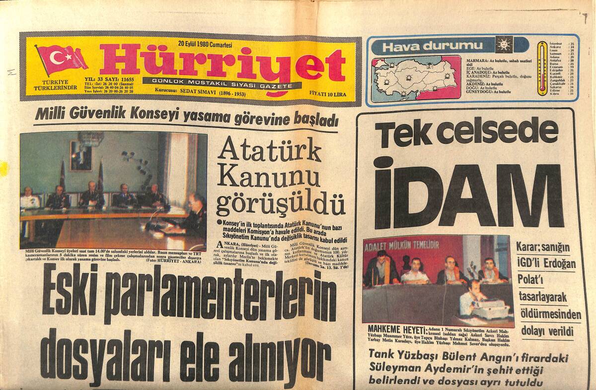 Hürriyet Gazetesi 20 Eylül 1980 - Bülent Ersoy Tutuklandı - Çağlayangil Torunlarına Kavuştu GZ147053 - 1