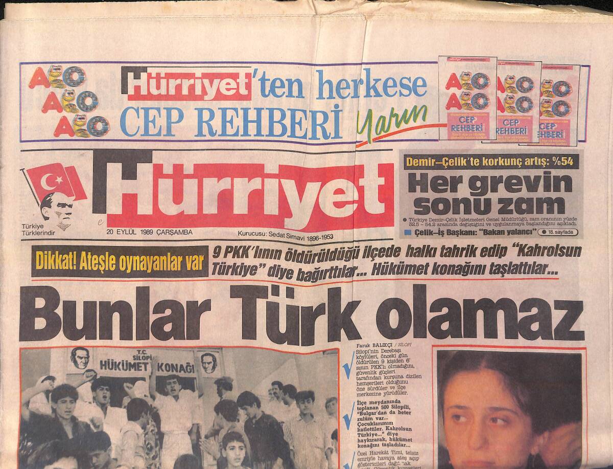 Hürriyet Gazetesi 20 Eylül 1989 - Başbakan Özal 