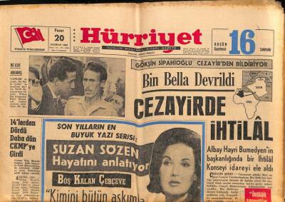 Hürriyet Gazetesi 20 Haziran 1965 - Demireli Kucaklıyan Bir Köylü Heyecandan Öldü - Cezayirde İhtilal , Bin Bella Devrildi GZ90881 - 1