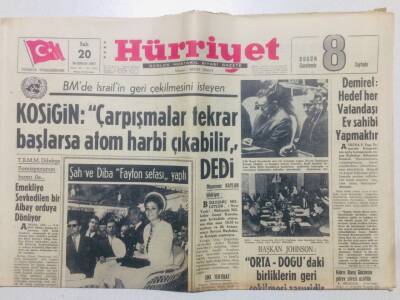 Hürriyet Gazetesi 20 Haziran 1967 - İsrail Geri Çekilmezse Atom Harbi Çıkar GZ53456 - 1