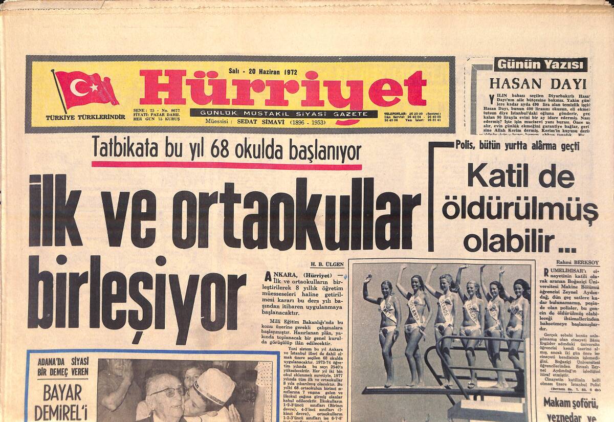 Hürriyet Gazetesi 20 Haziran 1972 - Atatürk'ün Kuran-ı Kerimi Bulundu - Bayar Demirel'i Suçladı GZ156832 - 1