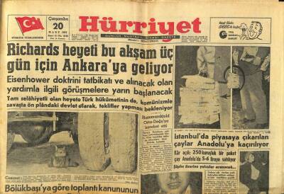 Hürriyet Gazetesi 20 Mart 1957 - Richards Heyeti 3 Gün İçin Ankaraya Geliyor GZ99195 - 1