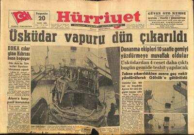 Hürriyet Gazetesi 20 Mart 1958 - Üsküdar Vapuru Dün Çıkarıldı - Atoma Karşı Pasif Korunma GZ117892 - 1