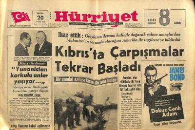 Hürriyet Gazetesi 20 Mart 1964 - Kıbrısta Çarpışmalar Tekrar Başladı GZ82090 - 1