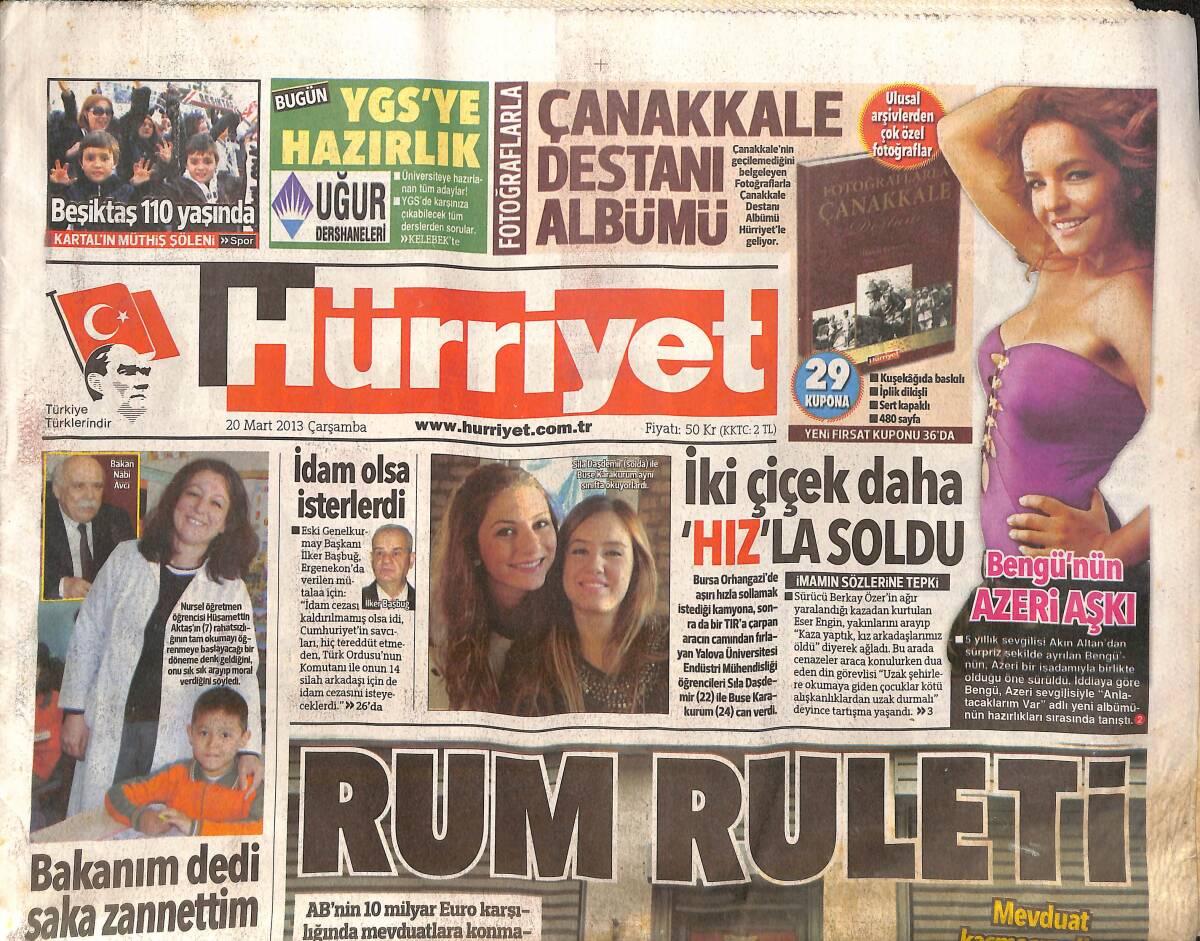 Hürriyet Gazetesi 20 Mart 2013 - Bengü'nün Azeri Aşkı - Beşiktaş 110 Yaşında GZ160095 - 1
