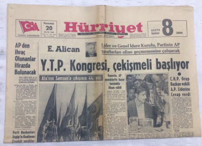 Hürriyet Gazetesi 20 Mayıs 1963 - Y.T.P Kongresi Çekişmeli Başlıyor - GZ17902 - 1