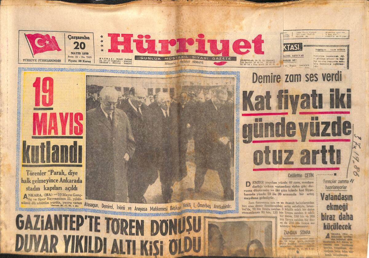 Hürriyet Gazetesi 20 Mayıs 1970 - Törenler Pahalı Diye Stadın Kapıları Halka Açıldı - Kupanın Ası Galatasaray GZ133981 - 1