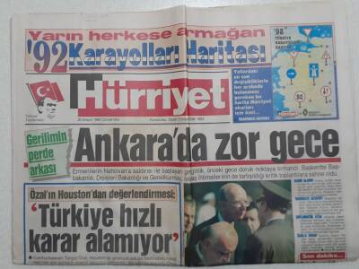 Hürriyet Gazetesi - 20 Mayıs 1992 - Ankarada Zor Gece GZ111735 - 1