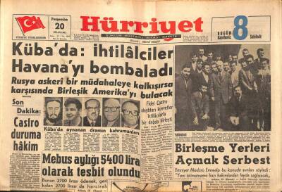 Hürriyet Gazetesi 20 Nisan 1961 - Kübada İhtilalciler Havanayı Bombaladı GZ91636 - 1