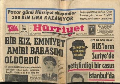 Hürriyet Gazetesi 20 Nisan 1969 - Bir Kız , Emniyet Amiri Babasını Öldürdü GZ72042 - 1