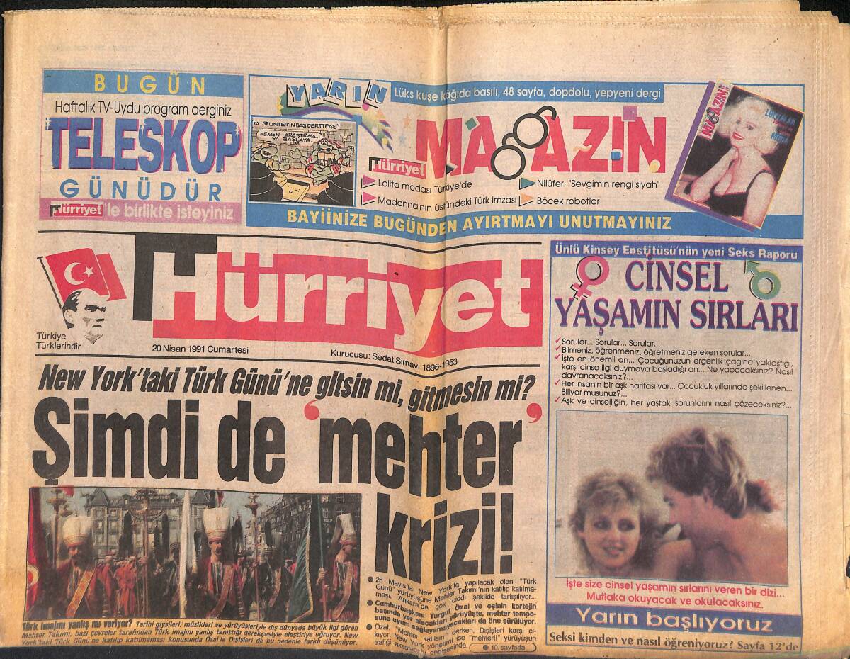 Hürriyet Gazetesi 20 Nisan 1991 - Nefes Kesecek Maç Beşiktaş-Galatasaray - Şimdi de Mehter Krizi GZ133063 - 1