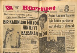 Hürriyet Gazetesi 20 Ocak 1966 - Bir Kadın 480 Milyon Hintliye Başbakan Oldu GZ72588 - 2