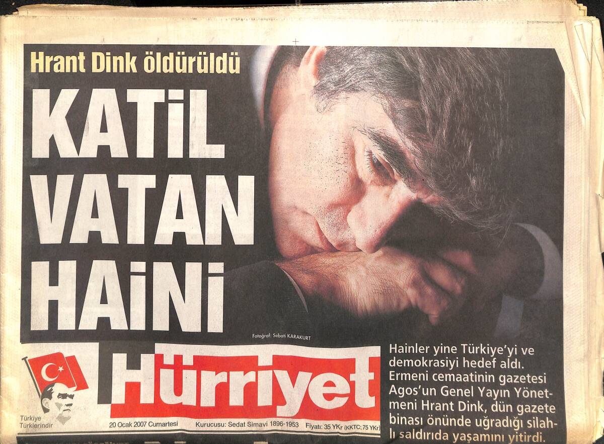 Hürriyet Gazetesi 20 Ocak 2007 - Hrant Dink Öldürüldü - Arda Turan'a Hücum GZ147845 - 1