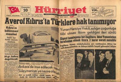 Hürriyet Gazetesi 20 Şubat 1957 - Averof Kıbrısta Türklere Hak Tanımıyor GZ56132 - 1
