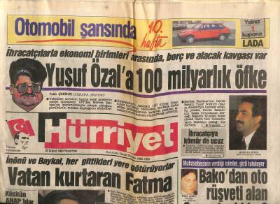 Hürriyet Gazetesi 20 Şubat 1989 - Yusuf Özala 100 Milyarlık Öfke GZ64330 - 1