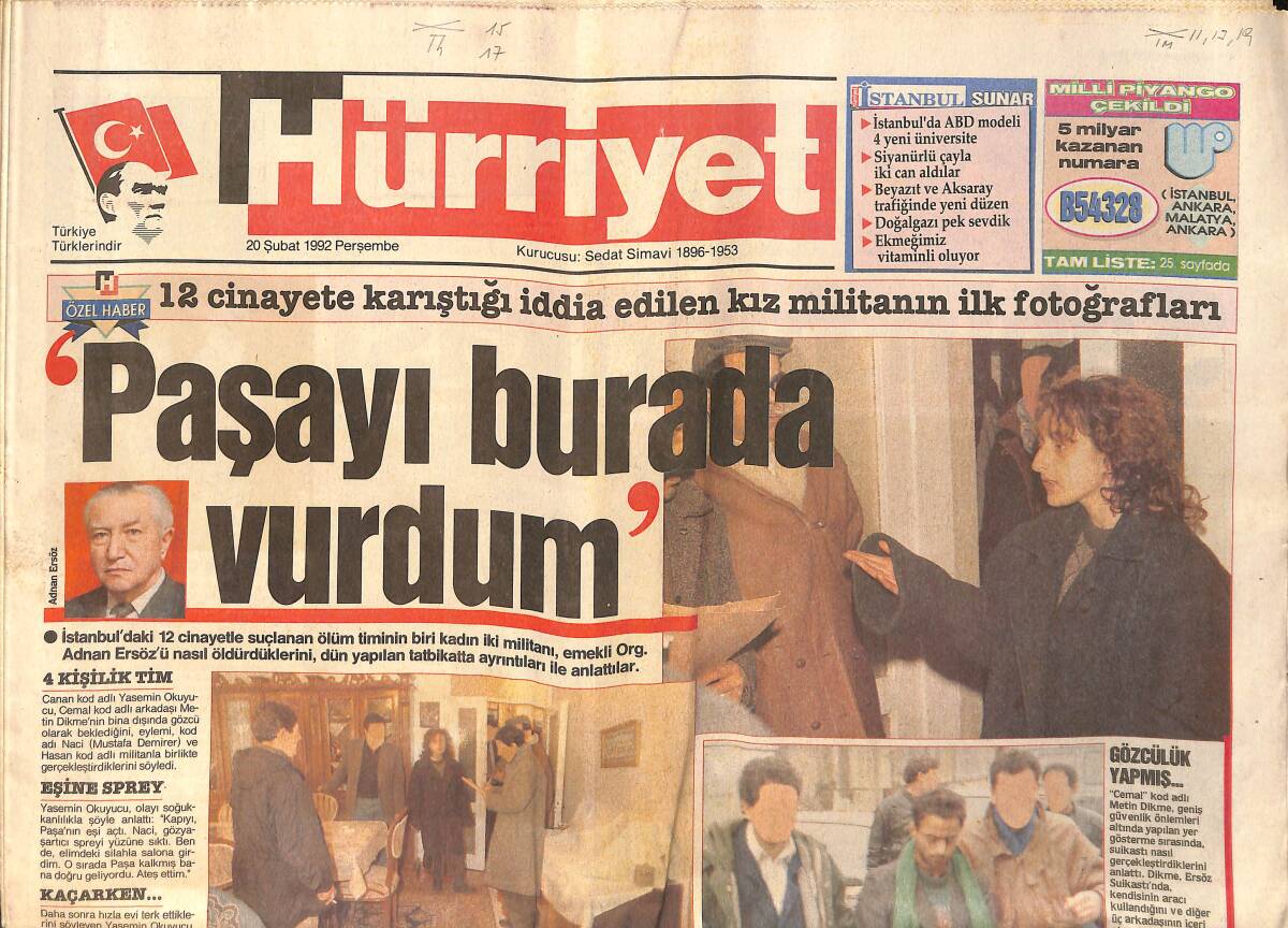 Hürriyet Gazetesi 20 Şubat 1992 - Kaddafi, Çiller'e Hayran Kaldı - Warren Beatty, Annette Benning - Olay Olan Manken Evleniyor 