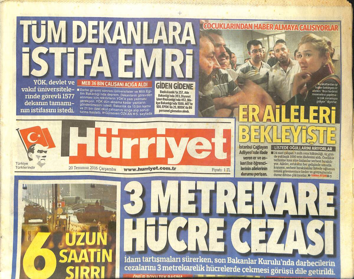 Hürriyet Gazetesi 20 Temmuz 2016 - Erdoğan'ın Kaçak Yaveri Antalya'da Otelde Yakalandı GZ159709 - 1