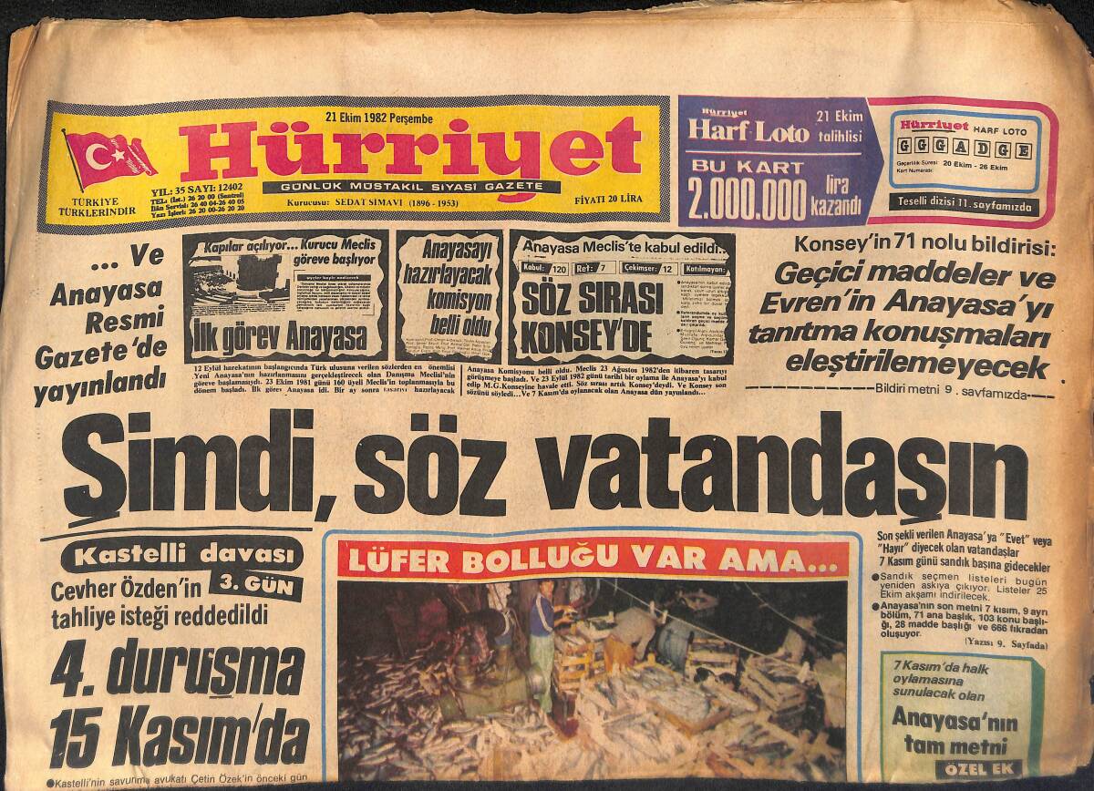 Hürriyet Gazetesi 21 Ekim 1982 - Kastelli Davasında Tahliye İsteği Reddedildi - Galatasaray Yurt Dışında Darmadağın Oldu GZ132757 - 1