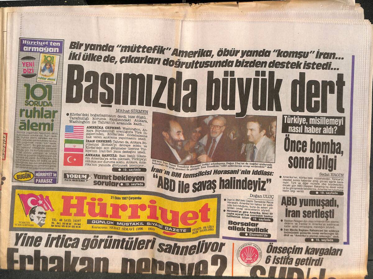 Hürriyet Gazetesi 21 Ekim 1987 - ABD Yumuşadı , İran Sertleşti - Özal'dan Kol Saati GZ142056 - 1