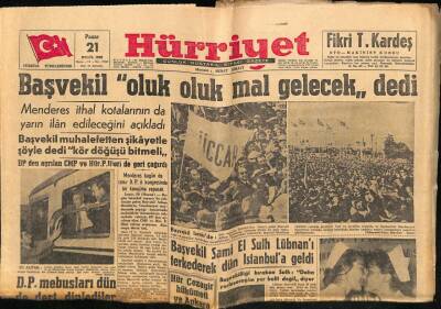 Hürriyet Gazetesi 21 Eylül 1958 - Başvekil Sami El Sulh Lübnanı Terkederek Dün İstanbula Geldi GZ68878 - 1
