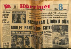 Hürriyet Gazetesi 21 Eylül 1962 - Başbakan İsmet İnönü Dün Adalet Partisine Çattı GZ72623 - 2