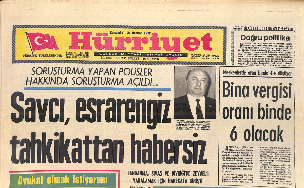 Hürriyet Gazetesi 21 Haziran 1972 - Galatasaray İzmir'de Şöhret Avlıyor - İsmet İnönü Malatya'ya Gidiyor GZ156879 - 1
