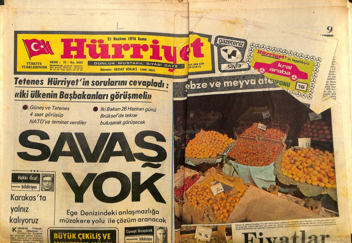 Hürriyet Gazetesi 21 Haziran 1974 - Gönül Yazar Bebek Belediye Afişi - Nebahat Çehre Yenikapı Gar Gazinosu Afişi GZ140610 - 1
