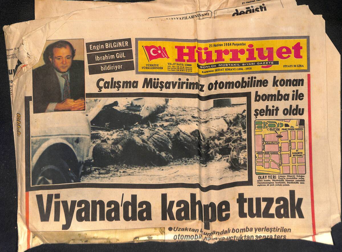 Hürriyet Gazetesi 21 Haziran 1984 - Çalışma Müşavirimiz Otomobiline Konan Bomba İle Şehit Oldu GZ134634 - 1