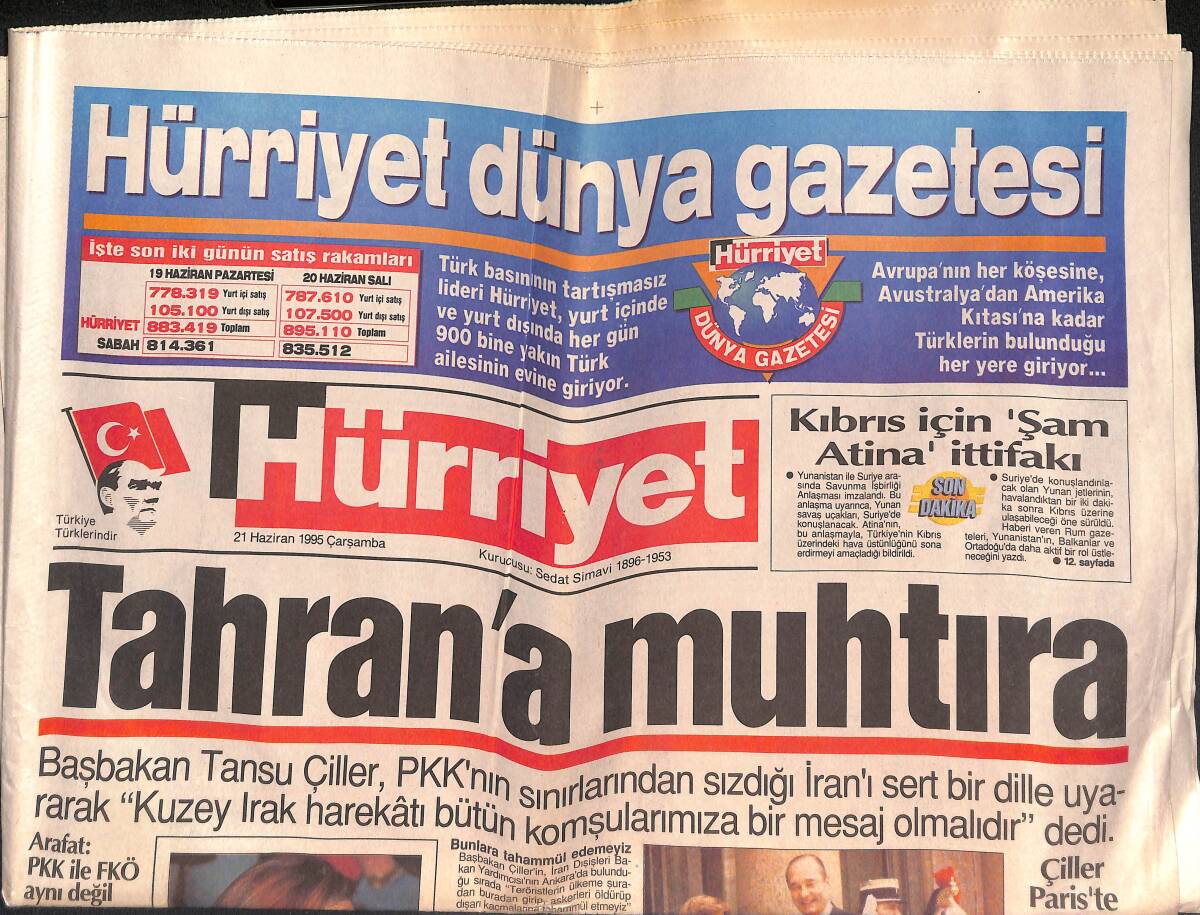 Hürriyet Gazetesi 21 Haziran 1995 - Çakıcı'nın İki Piyonu Yakalandı - Tahran'a Muhtıra GZ132933 - 1