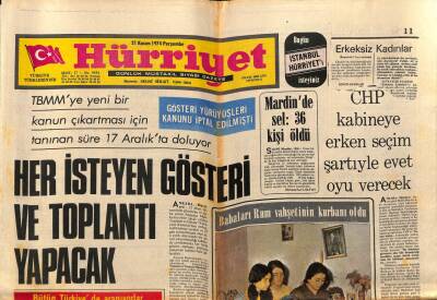 Hürriyet Gazetesi 21 Kasım 1974 - Mardinde Sel 36 Kişi Öldü GZ79539 - 1